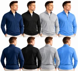 24 Bulk Mens Performance Quarter Zip Long Sleeve Pullovers In Assorted Colors Size X-Large