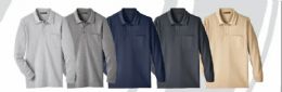 48 Bulk Men's Plus Size Long Sleeve Pique Pullover Fleece 3 Button Polo With Chest Pocket Assorted Colors
