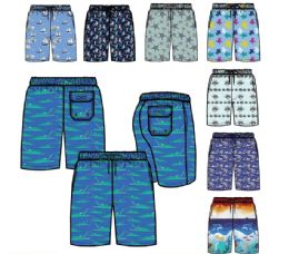 72 Bulk Mens Print Woven Basic Swim Shorts S-xl