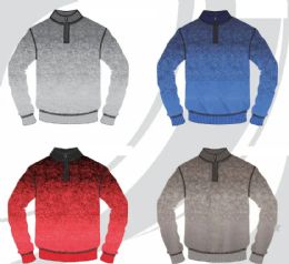 48 Bulk Men's Quarter Zip Long Sleeve Ombre Sweaters Assorted Colors Sizes S-xl