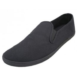24 Bulk Mens Slip On Twin Gore Upper Casual Canvas Shoes In Black Size 6