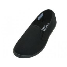24 Bulk Mens Slip On Twin Gore Upper Casual Canvas Shoes In Black Sizes 7-13