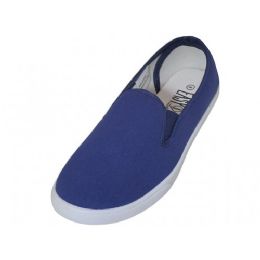 24 Bulk Mens Slip On Twin Gore Upper Casual Canvas Shoes In Navy Size 7