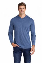 2 Bulk Mens Unisex Triblend Hooded Long Sleeve Pullover T-Shirt Size Xlarge Indigo Blue