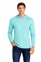 2 Bulk Mens Unisex Triblend Hooded Long Sleeve Pullover T-Shirt Size Large Tahiti Blue