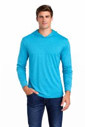 2 Bulk Mens Unisex Triblend Hooded Long Sleeve Pullover T-Shirt Size Xlarge Vintage Turquoise