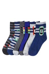 216 Bulk Pode Boy's Design Crew Socks 6-8