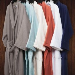 2 Bulk Long Staple Cotton Unisex Waffle Weave Bath Robe In Aqua Blue