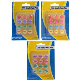 48 Bulk Push Pins 12pc Novelty Worded 3ast 12pc Mdsgstrip/stat Blister