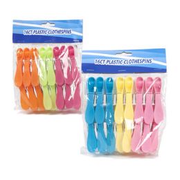 48 Bulk Clothespins Plastic 16ct 2asst MultI-Color Combos Cleaning Pbh