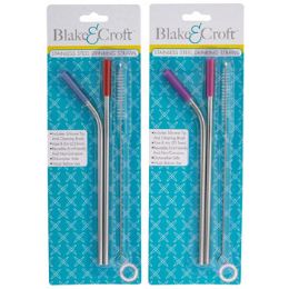 48 Bulk Straw Stainless Steel W/silicone Tip 2pk W/cleaning Brush 2astcolor Combos Blc