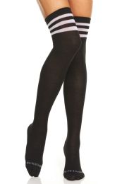 120 Bulk Yacht & Smith Womens Over The Knee Referee Thigh High Boot Socks Black With White Stripes
