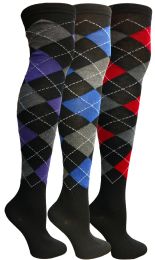 60 Bulk Yacht & Smith Womens Over The Knee Referee Thigh High Boot Socks Argyle Print