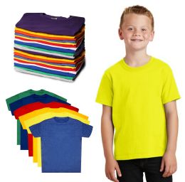 144 Bulk Kids Unisex Cotton Crew Neck T-Shirts, Assorted Sizes And Colors, Ages 4-12