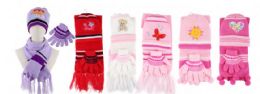 288 Bulk Yacht & Smith Girls 3 Piece Winter Set , Hat Glove Scarf Assorted Prints Ages 1-8