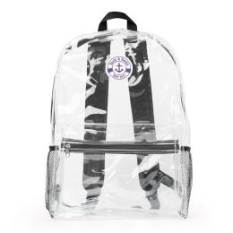 48 Bulk Yacht & Smith 17inch Water Resistant Clear Backpack With Adjustable Padded Straps Black