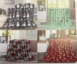 60 Bulk Warm Microplush Christmas Throws Printed Blankets In Assorted Colors And Prints 50x60 Inches