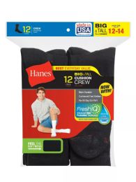 360 Bulk Hanes Big And Tall King Size Mens Black Crew Socks Shoe Size 12-14
