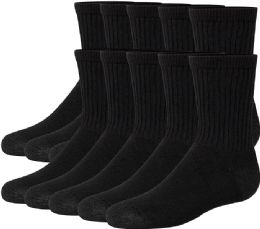 3600 Bulk Hanes Boys Black Crew Socks Size 7-8.5