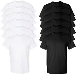 144 Bulk Men's Cotton Short Sleeve T-Shirt Size Xl - Black And White