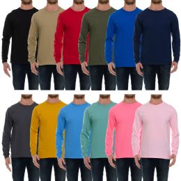 144 Bulk Mens Cotton Long Sleeve Tee Shirt Assorted Light And Dark Colors Size 4X-Large