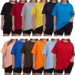 144 Bulk Womens Oversized Cotton Crew Neck Short Sleeve T-Shirts Assorted Colors , 4X-Large