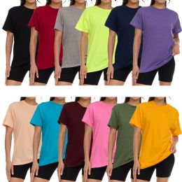 144 Bulk Womens Oversized Cotton Crew Neck Short Sleeve T-Shirts Assorted Colors , Large
