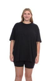 144 Bulk Womens Oversized Cotton Crew Neck Short Sleeve T-Shirts Black, 3x