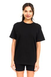 144 Bulk Womens Oversized Cotton Crew Neck Short Sleeve T-Shirts Black, Large