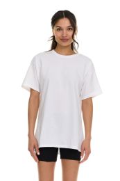 96 Bulk Womens Oversized Cotton Crew Neck Short Sleeve T-Shirts White, Medium