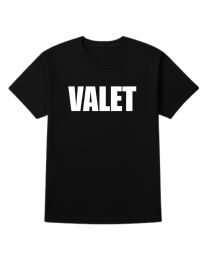 60 Bulk Unisex Cotton Valet Printed T Shirt Black With White Print Back And Front Size Large