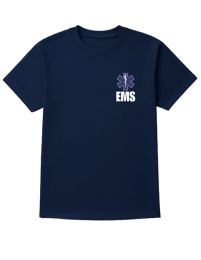 60 Bulk Unisex Cotton Ems Printed T Shirt Navy With White Print Back And Front Size 3X-Large