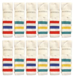 60 Bulk Yacht & Smith Men's Cotton 31" Inch Terry Cushioned Athletic White Striped Top Tube Socks Size 13-16