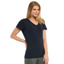 72 Bulk Sofra Ladies Classic Fit V Neck T-Shirt Navy Medium