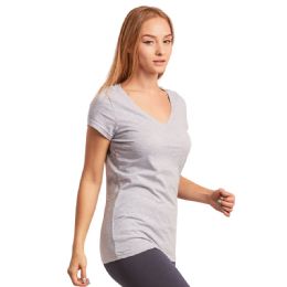 72 Bulk Sofra Ladies Classic Fit V Neck T-Shirt H.grey Large