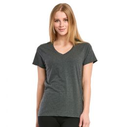 72 Bulk Sofra Ladies Classic Fit V Neck T-Shirt Char. Grey Large