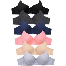 288 Bulk Sofra Ladies Cotton 3 Hook Plain Bra Cup C
