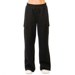 24 Bulk Sofra Ladies Fleece Cargo Pants Black Xlarge