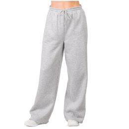 24 Bulk Sofra Ladies Fleece WidE-Leg Sweatpants Heather Grey xLarge