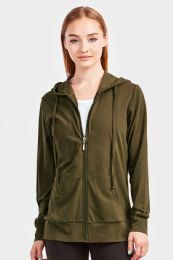 12 Bulk Sofra Ladies Single Jersey ZiP-Up Hoodie Jacket Olive XLarge