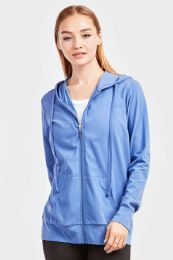 24 Bulk Sofra Ladies Single Jersey Zipup Hoodie Jacket Blue Medium