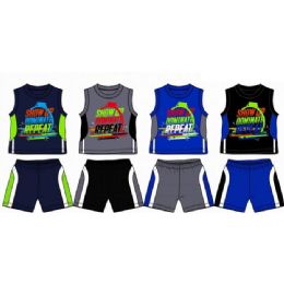48 Bulk Spring Boys Jersey Top With Close Mesh Short Sets Size Toddler