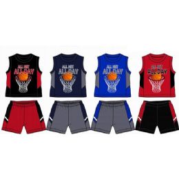 48 Bulk Spring Boys Jersey Top With Close Mesh Short Sets Size Toddler