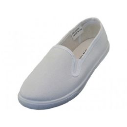 24 Bulk Toddlers Slip On Twin Gore Upper Casual Canvas Shoes In White