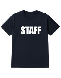 12 Bulk Unisex Cotton Staff Printed T Shirt Navy With White Print Back And Front Size Medium