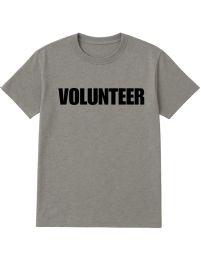 60 Bulk Unisex Cotton Volunteer Printed T Shirt Gray With Black Print Back And Front Size Large