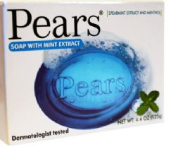 48 Bulk Pears Blue Bar Soap 4.4oz (125 Gr) - Germ Shield With Mint Extract