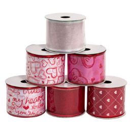 48 Bulk Ribbon Wire Valentine 2.5x3yds 6ast 2x24pc Pdq Per Case