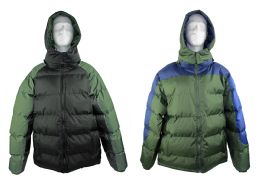 12 Bulk Men's Winter Bubble Ski Jackets W/ Detachable Hood - Choose Your Color(s)
