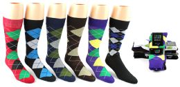 48 Bulk Men's Casual Crew Dress Socks - Argyle Print - Size 10-13